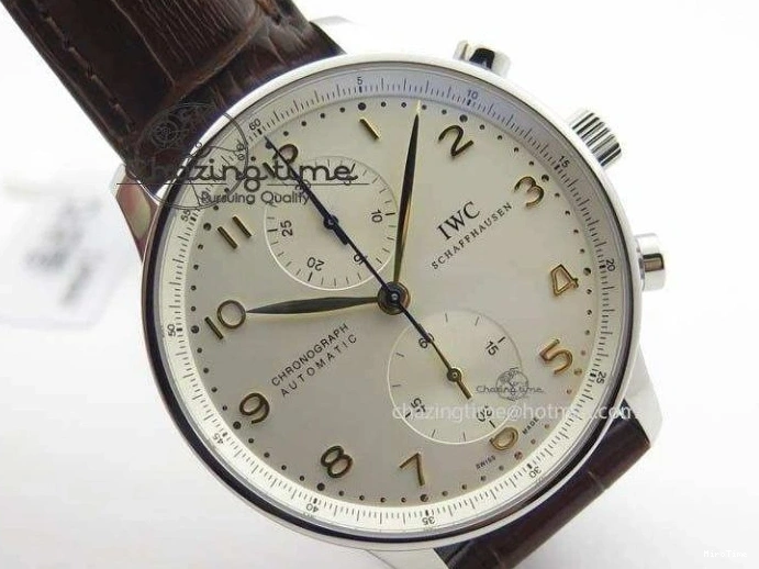 MIROTIME 0126 ModernLook Portuguese IW371445 ZF 1:1 Best Edition SS White Dial Gold Markers On Brown Leather Strap A79350 V 7269